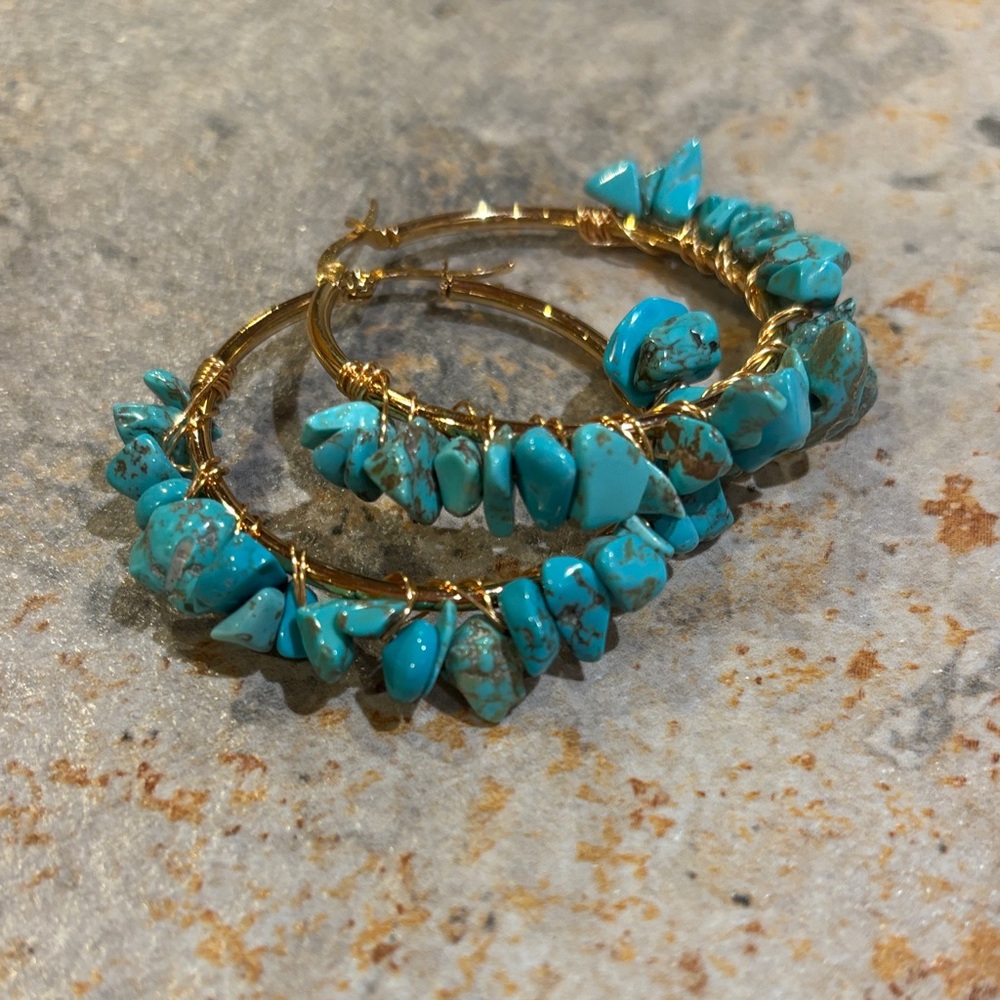 Turquoise and Gold Hoop Earrings
